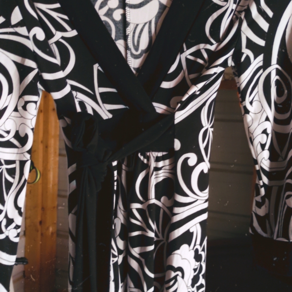 Black and White Patterned Wrap Dress
